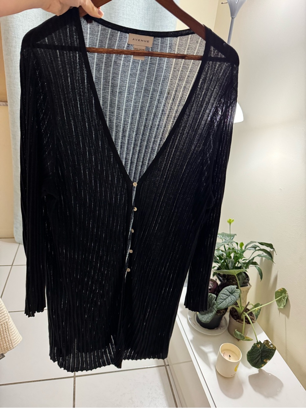 Vintage AVENUE Black Lightweight Ribbed Button-Front Sweater 100% Cotton